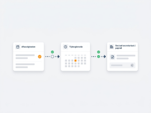 Schematische weergave van de automatische doorstroom van goedgekeurd verlof van de Afwezigheden-app naar tijdregistratie en het sociaal secretariaat
