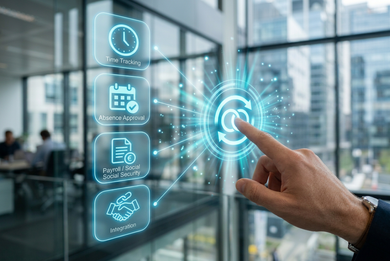 Integration with time registration, payroll and attendance registration track and trace integration