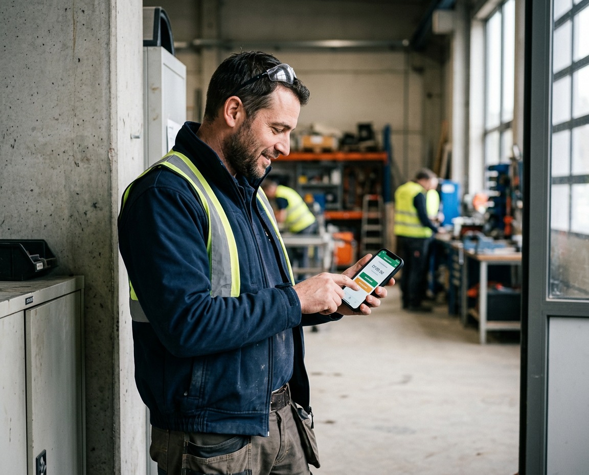 Flexi-jobber registreert werktijd via smartphone-app op de werkvloer